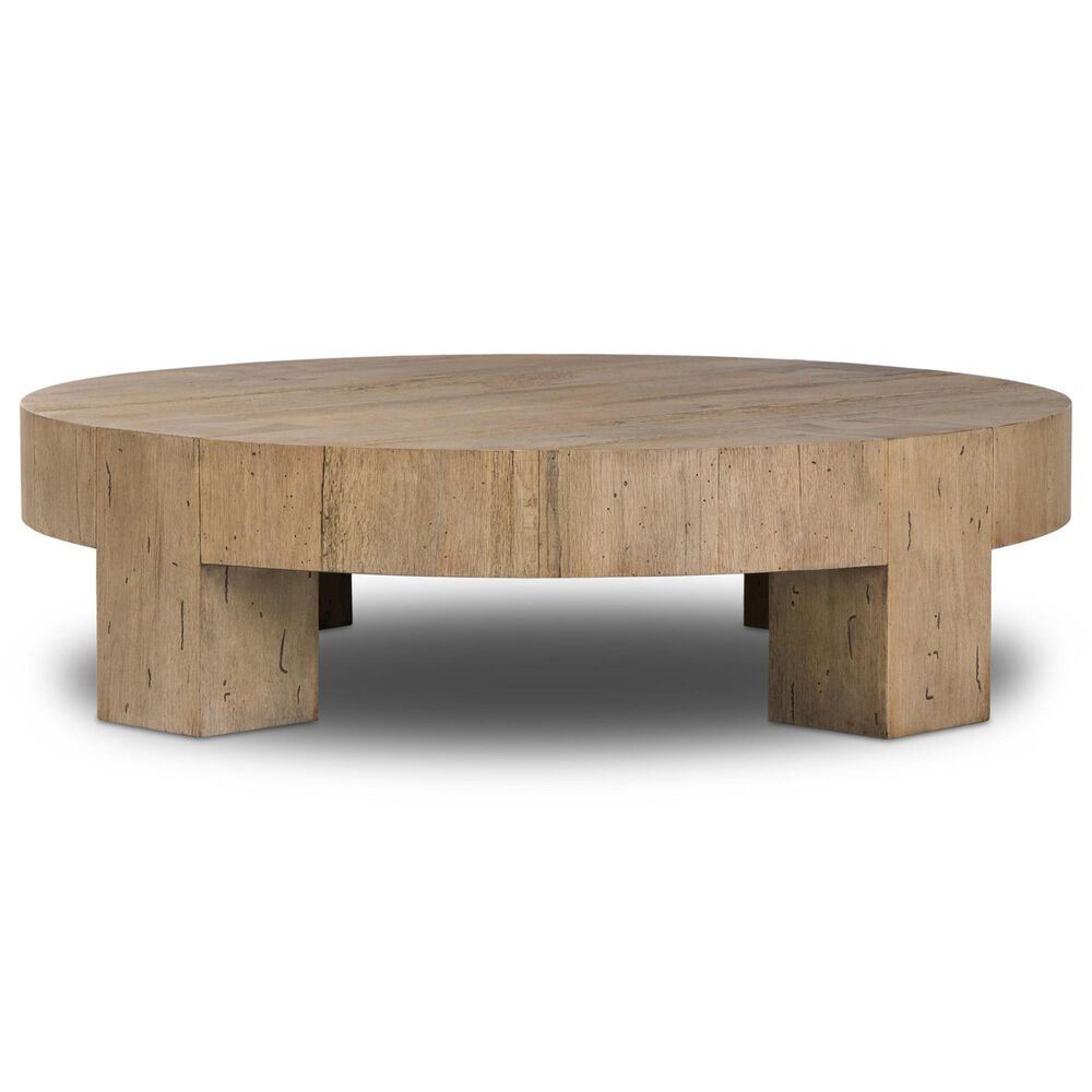 Four Hands Abaso Round Coffee Table in Rustic Wormwood Oak, , large