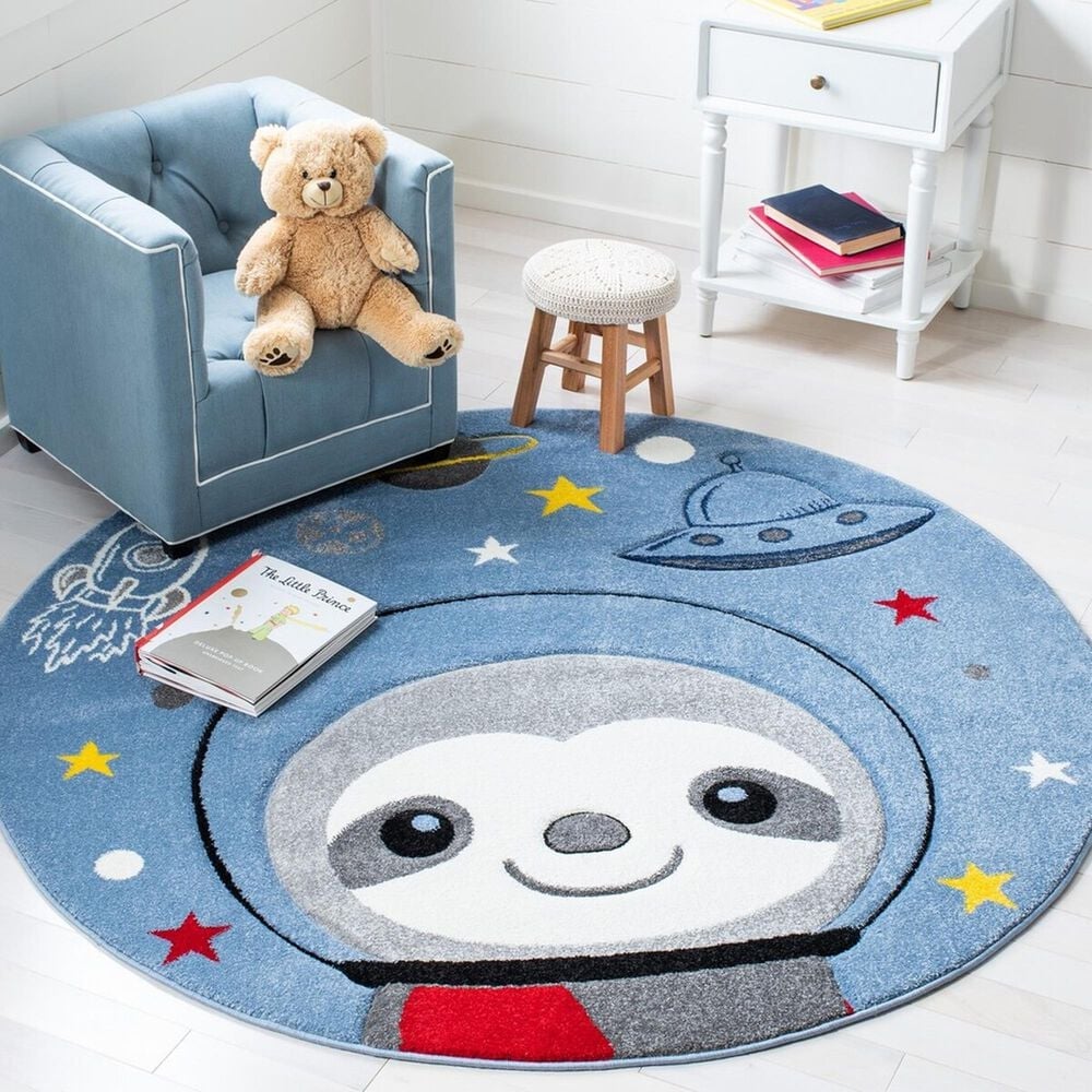 Safavieh Carousel Outer Space 4&#39; Round Blue and Grey Kids  Area Rug, , large
