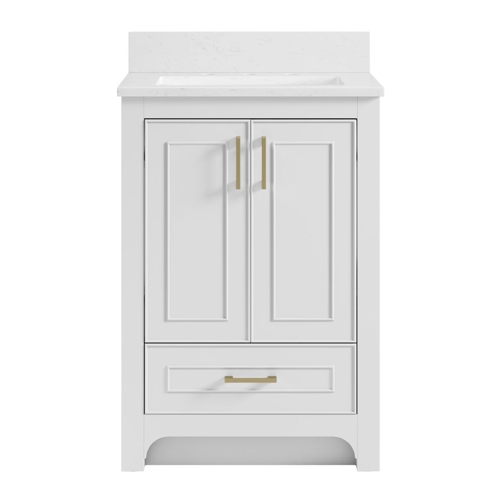 37B Lucerne 24" Single Bathroom Vanity Cabinet in Bright White with Marble Top and Backsplash, , large