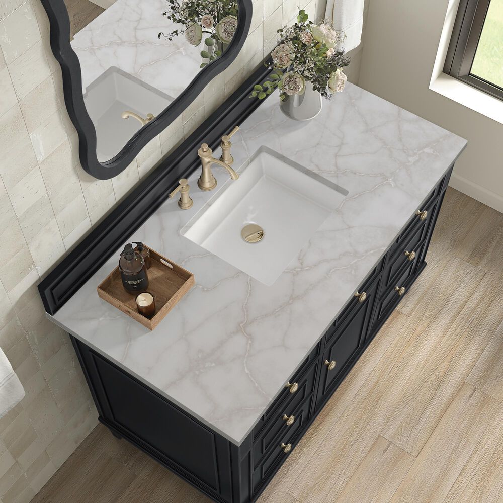 James Martin Vanities Lorelai 48" Single Bathroom Vanity in Black Onyx with 3 cm Eternal Jasmine Pearl Silestone Top, Rectangular Sink and FreePower Wireless Charger, , large