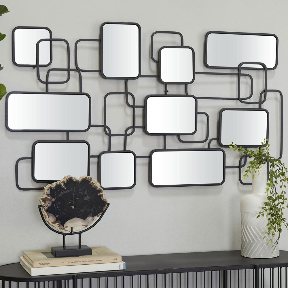 Maple and Jade 26&quot; x 45&quot; Metal Geometric Overlapping Rectangular Wall Mirror in Matte Black, , large
