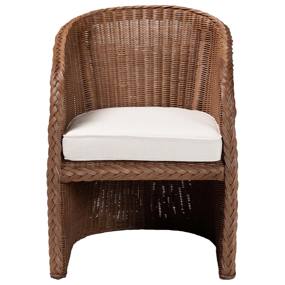 Baxton Studio Memphis Arm Chair with Peanut Brown Rattan in White, , large