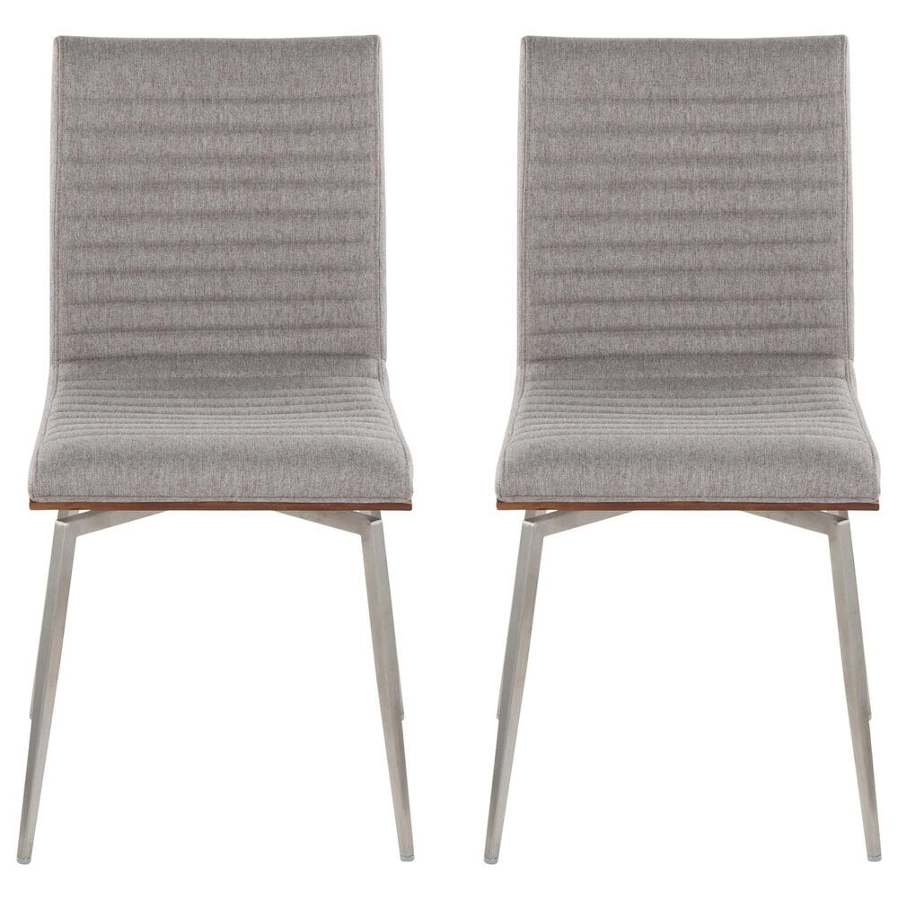 Lumisource Mason Contemporary Dining/accent Chair with Swivel in Stainless Steel, Walnut Wood, and Grey Fabric - Set of 2, , large