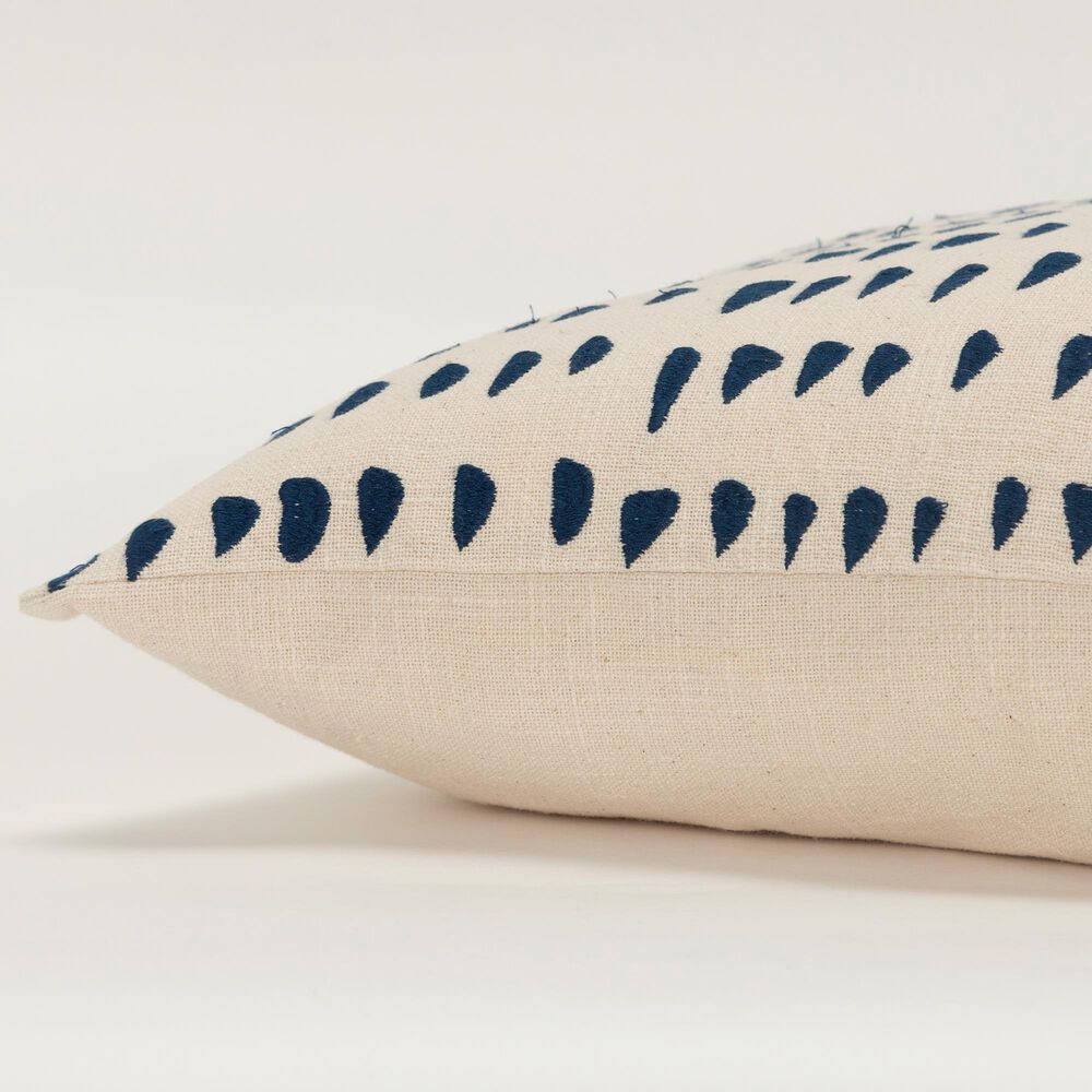 Rizzy Home 14&quot; x 26&quot; Dots Down Filled Lumbar Pillow in Natural and Deep Dark Blue, , large
