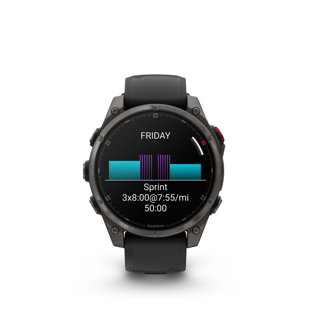 Garmin Fenix 8 Pro Sapphire AMOLED Smartwatch 47mm Carbon Gray DLC Titanium Case with Black and Pebble Gray Silicone Band, , large