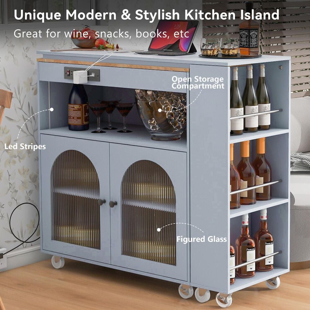 HOMLUX 56" Kitchen Island with Extended Table in Grey, , large