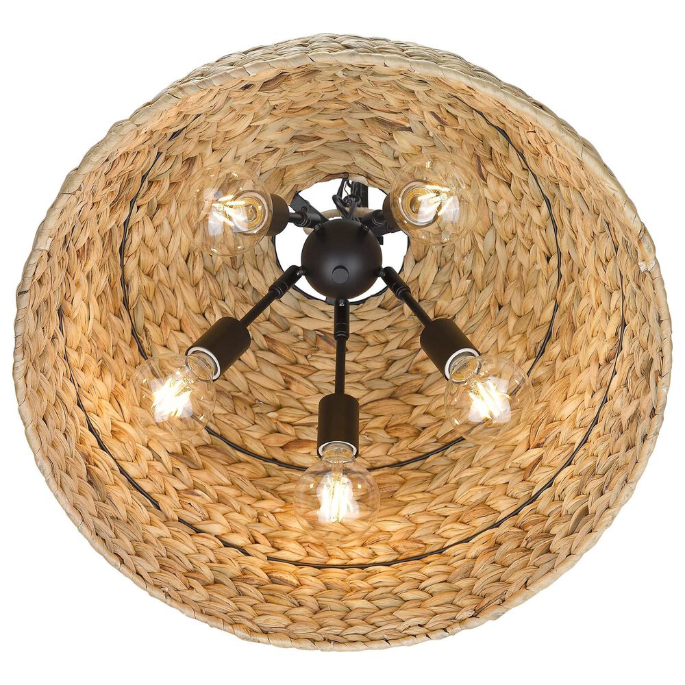 Golden Lighting Rue 5-Light Pendant in Matte Black with Woven Sweet Grass Shade, , large