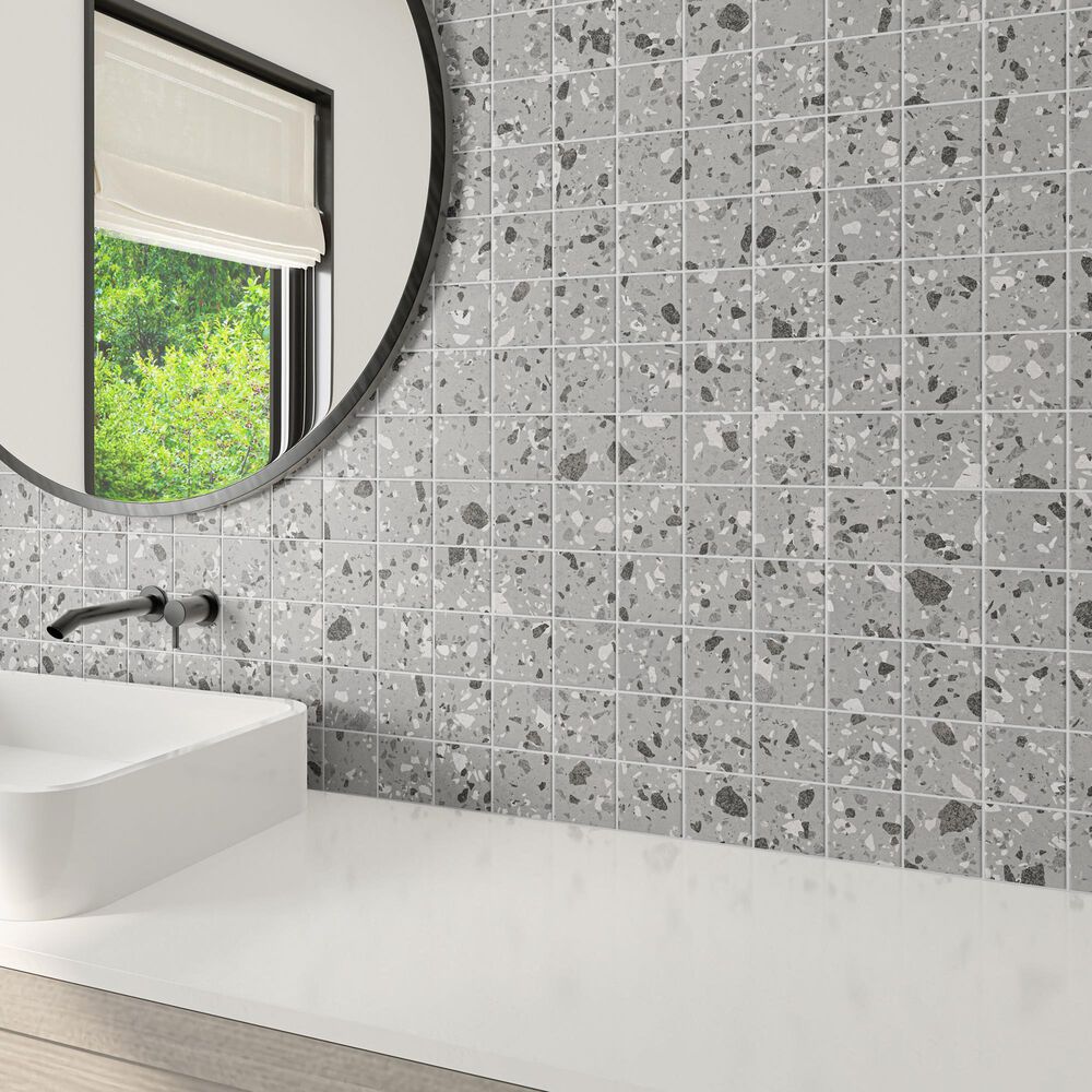 Dal-Tile Poke Smoke Flecks 3" x 3" Straight Joint on 12" x 12" Porcelain Mosaic Sheet, , large