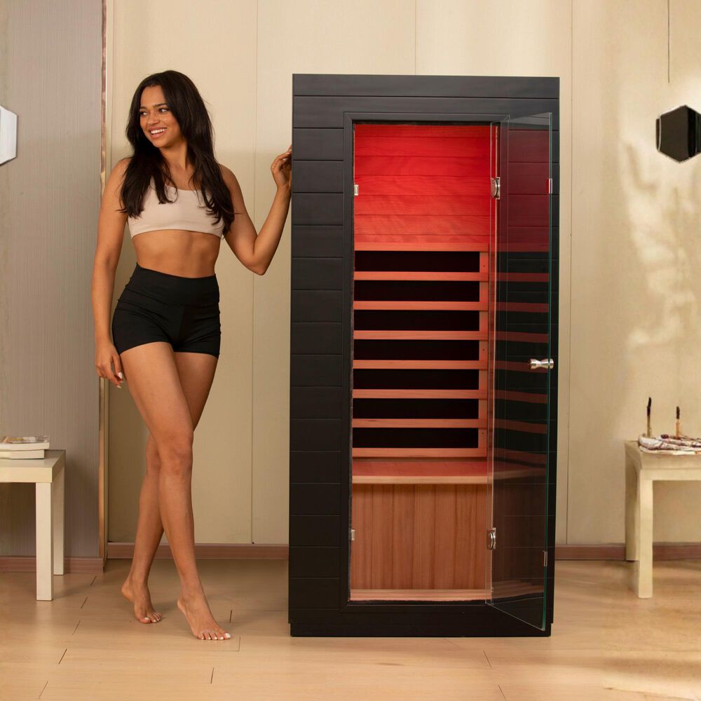 EZlife 1-Person Low EMF Infrared Solo Sauna with Red Light in Charcoal Gray, , large