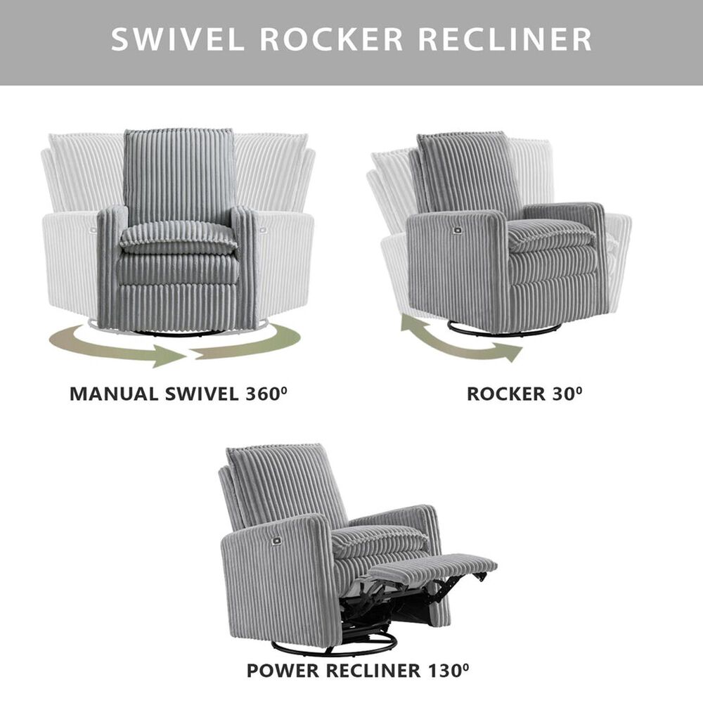 Oxford Baby Uptown Power Swivel Glider Recliner in Corduroy Ash Gray, , large