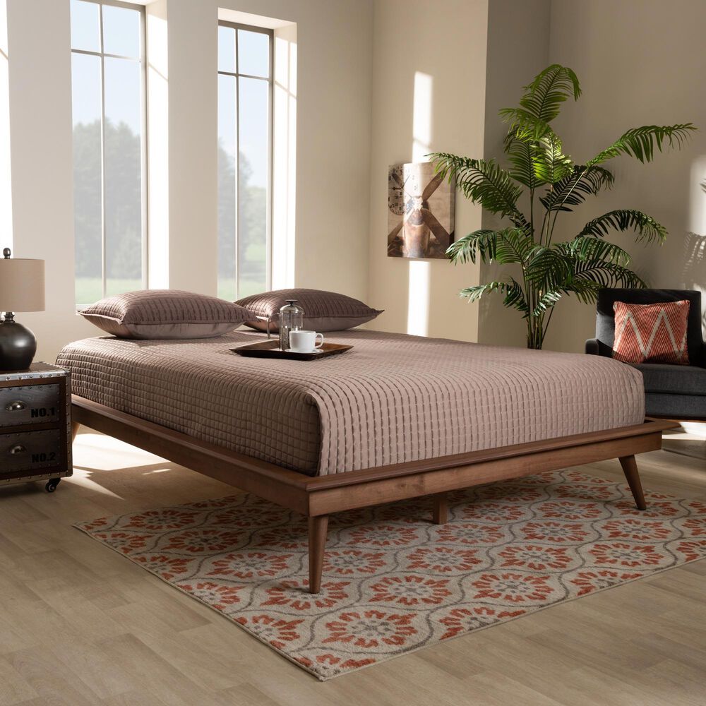 Baxton Studio Karine Full Platform Bed Frame in Walnut Brown, , large