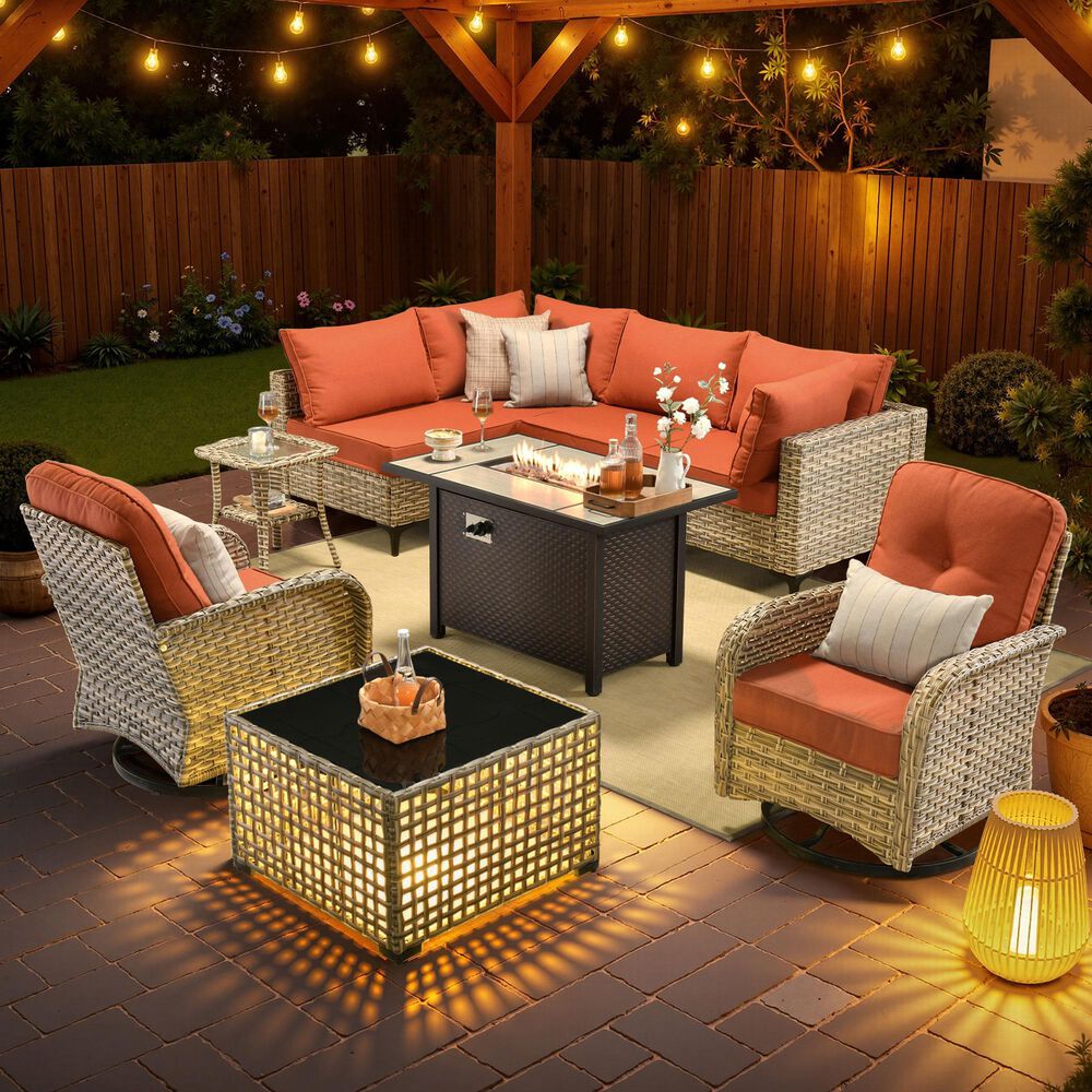 HOMLUX 9-Piece Patio Conversation Set in Coarse-grained Orange, , large