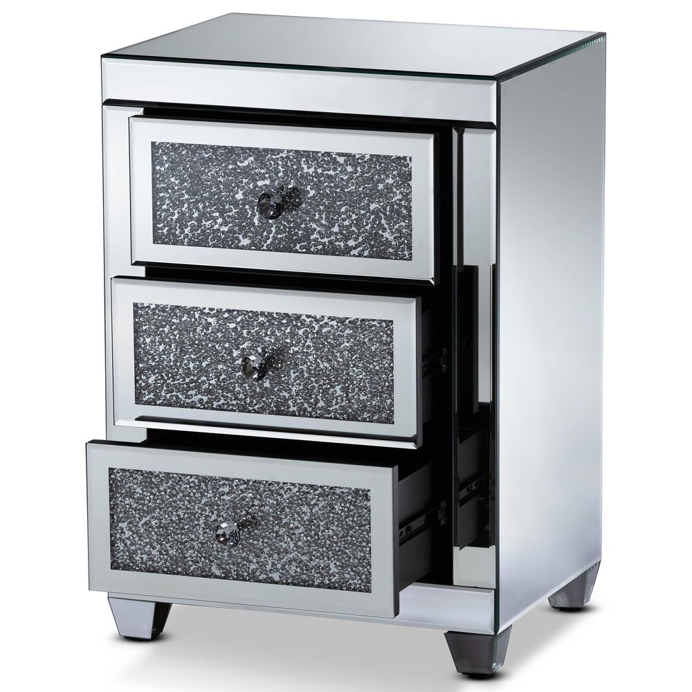 Baxton Studio Ralston 3-Drawer Nightstand in Mirrored, , large