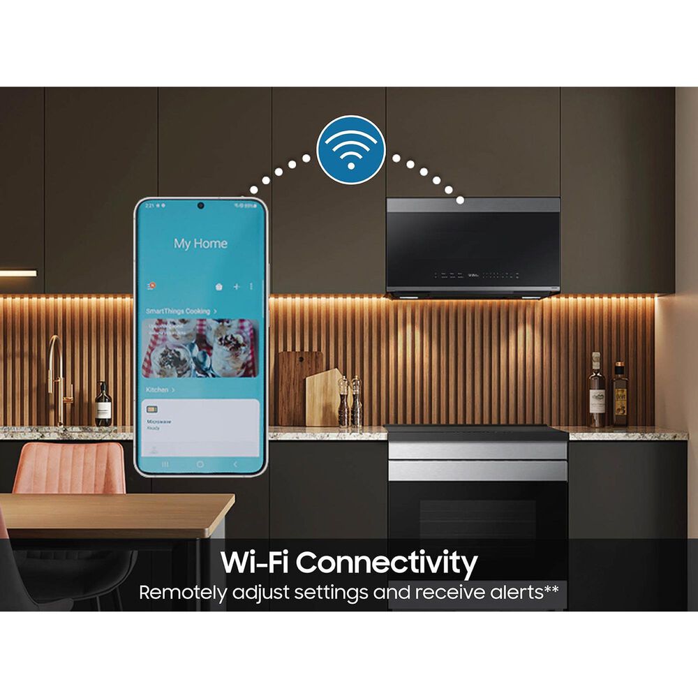 Samsung 2-Piece Kitchen Package with 6 Cu. Ft. Freestanding Gas Range and 2.1 Cu. Ft. Bespoke Fingerprint Resistant Over-the-Range Microwave in Stainless Steel, , large