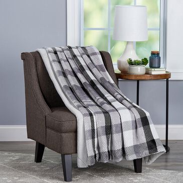 Timberlake Lavish Home Plaid Printed Flannel Blanket in Grey, , large