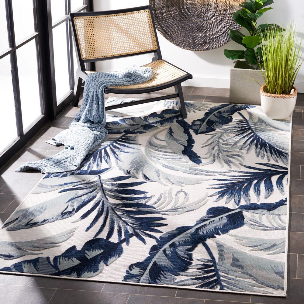 Safavieh Cabana CBN452A 5&#39;1&quot; x 7&#39;6&quot; Ivory and Navy Indoor/Outdoor Area Performance Rug, , large