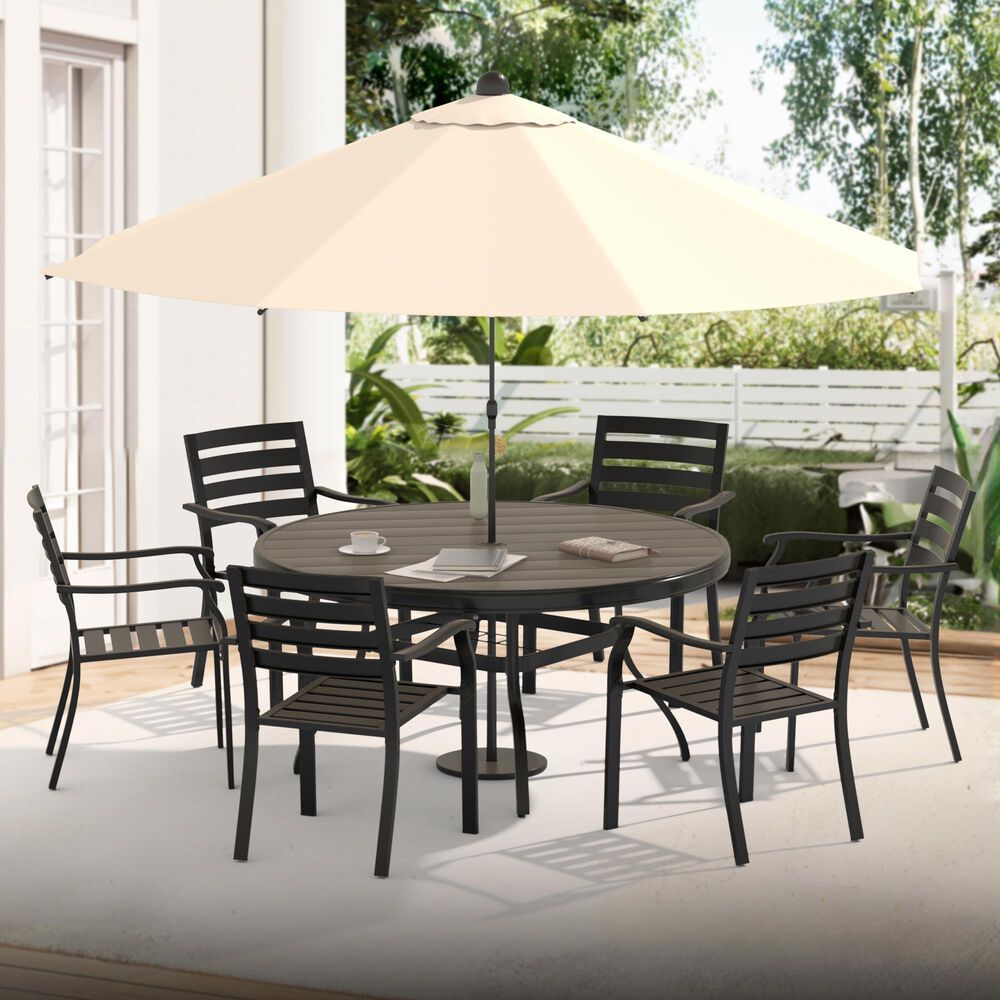 Hearth and Haven Outdoor 53" Round Dining Table with Umbrella Hole in Black - Table Only, , large