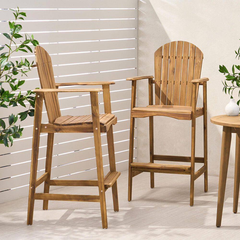 Hearth and Haven Outdoor Acacia Wood Adirondack Barstool in Natural Stained (Set of 2), , large