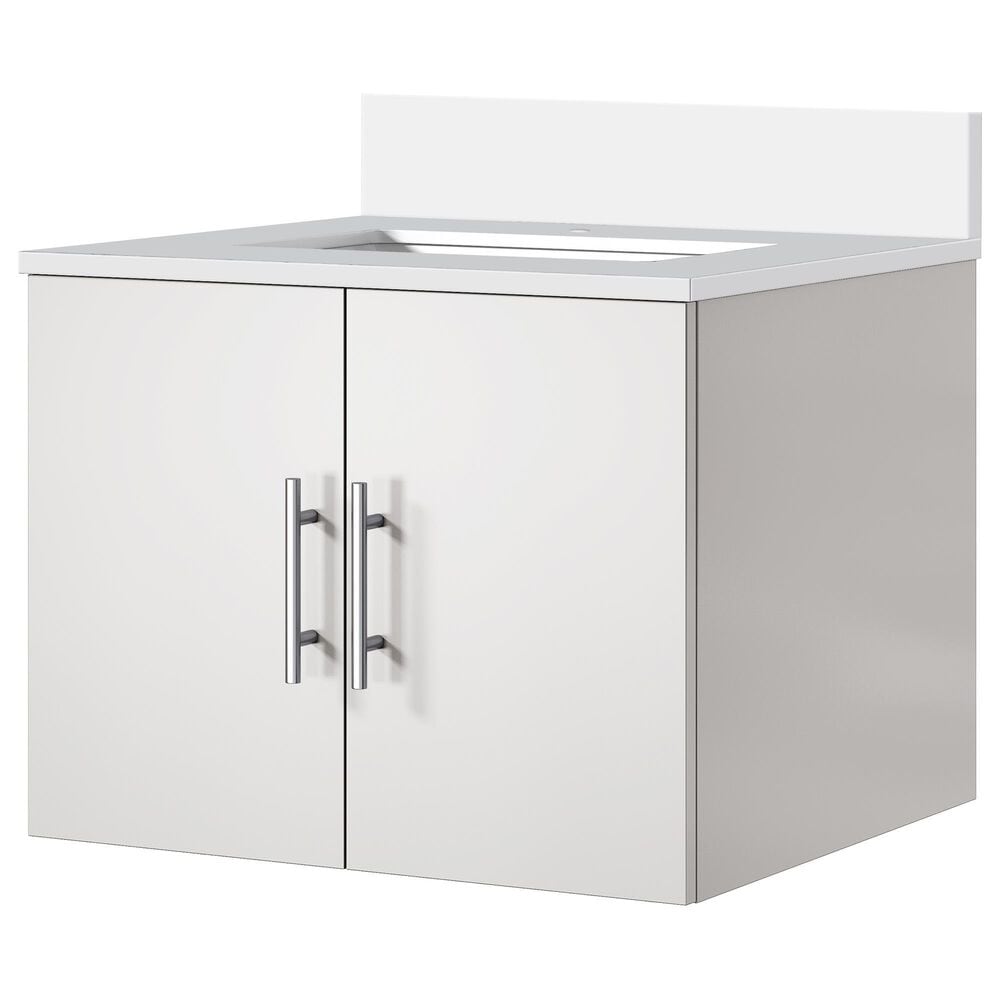 Lexora Home Geneva 24" Single Bathroom Vanity in Glossy White with 2 cm White Cultured Marble Top and Rectangular Sink, , large