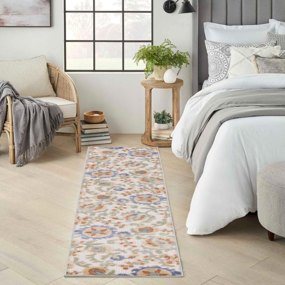 Nourison Aloha ALH17 2&#39; x 6&#39; Ivory and Blue Indoor/Outdoor Runner, , large