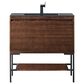 James Martin Vanities Mantova 35.4" Single Vanity in Mid-Century Walnut and Brushed Nickel with 3 cm Charcoal Black Composite Stone Top and Rectangular Sink, , large