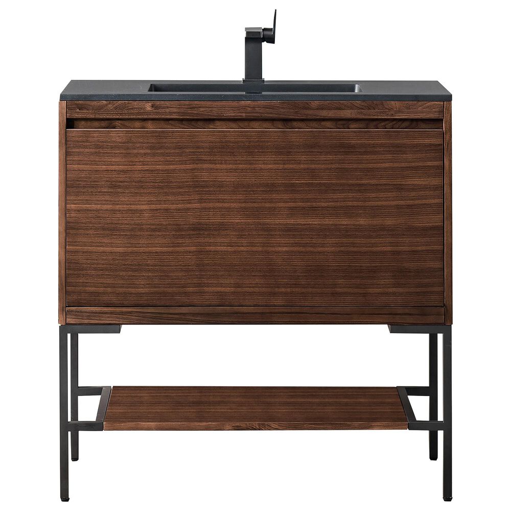 James Martin Vanities Mantova 35.4" Single Vanity in Mid-Century Walnut and Brushed Nickel with 3 cm Charcoal Black Composite Stone Top and Rectangular Sink, , large