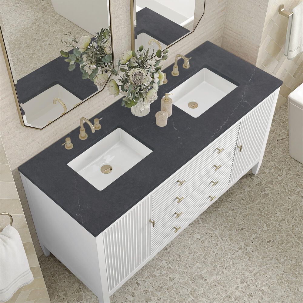 James Martin Vanities Myrrin 60&quot; Double Vanity in Bright White with 3 CM Charcoal Soapstone Quartz Top, , large