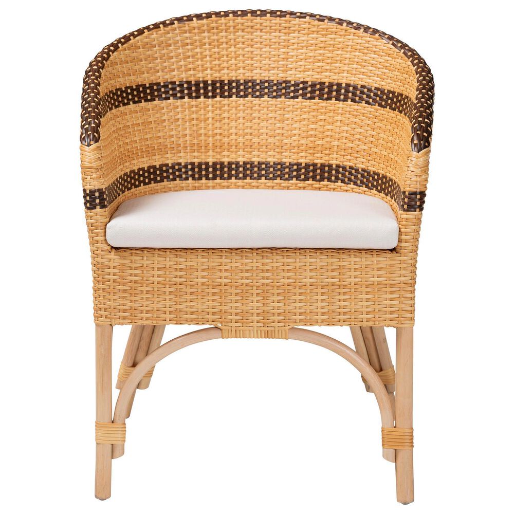 Baxton Studio Elma Arm Chair in Natural Brown and Dark Brown, , large