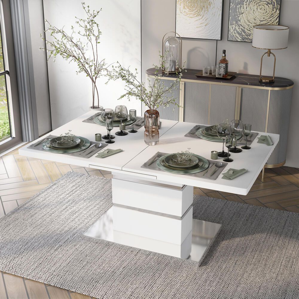 Furniture of America Carrasco Dining Table in White and Chrome, , large