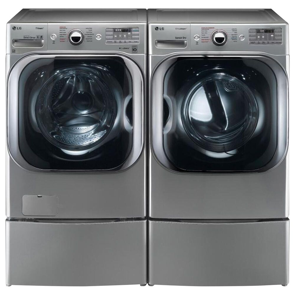 LG 5.2 Cu. Ft. Front Load Washer and 9.0 Cu. Ft. Electric Dryer Laundry Pair with Pedestals in Graphite Steel, , large