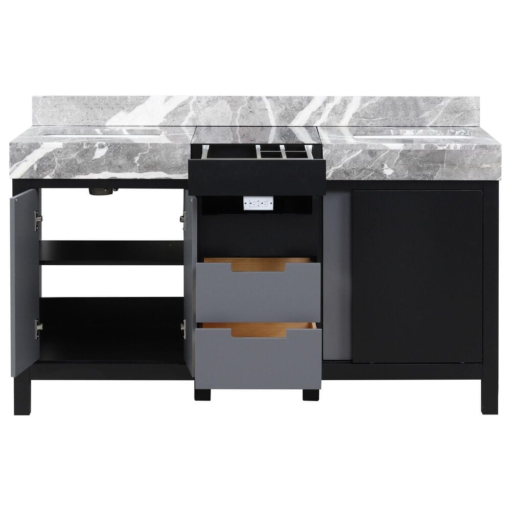Lexora Home Zilara 60&quot; Double Bathroom Vanity in Black and Grey with 11 cm Castle Grey Marble Top and Rectangular Sinks, , large