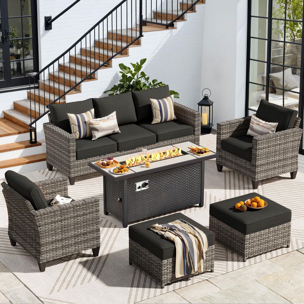 HOMLUX 6-Piece Outdoor Sofa Set in Black, , large