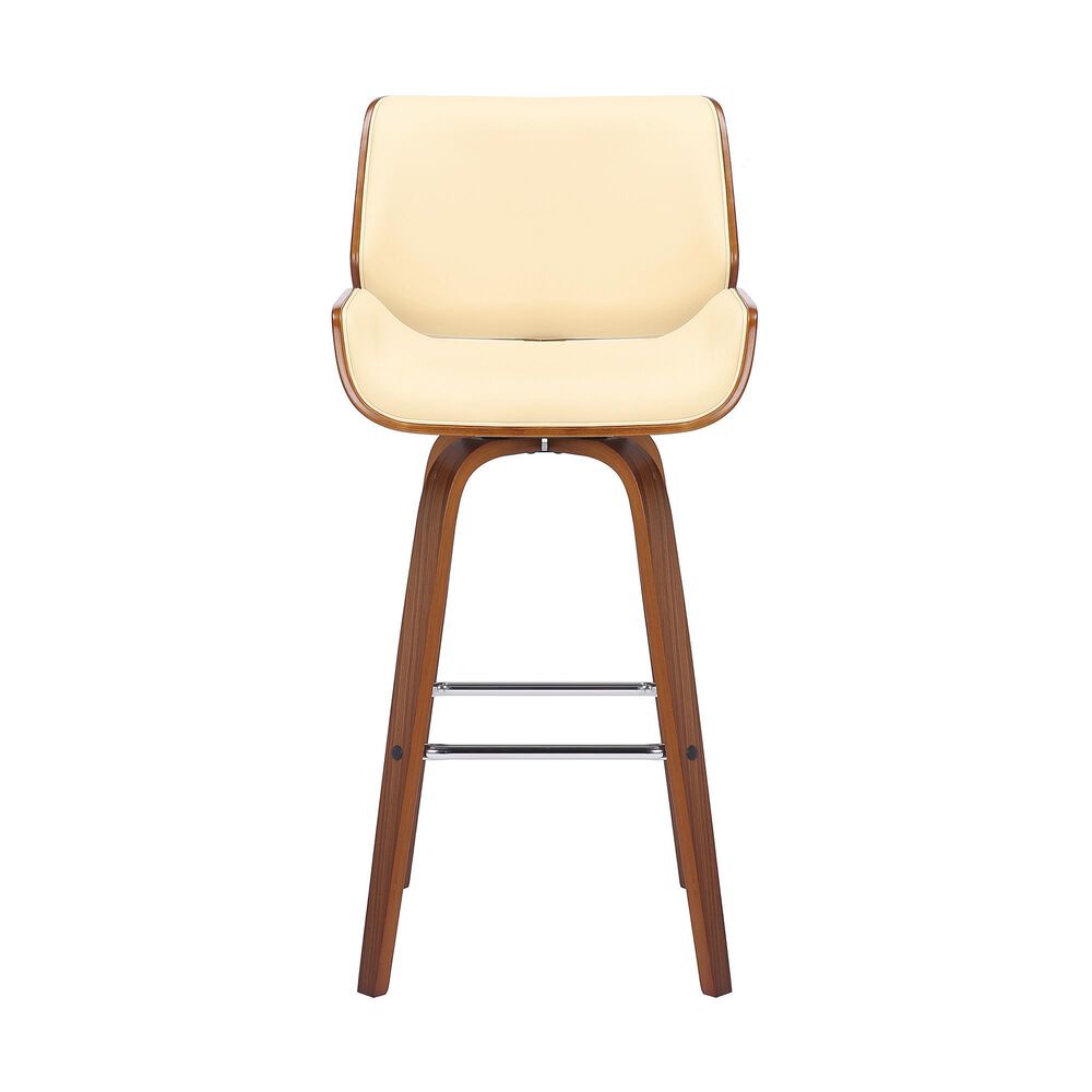 Blue River Tyler 26&quot; Counter Height Swivel Cream Faux Leather and Walnut Wood Bar Stool, , large