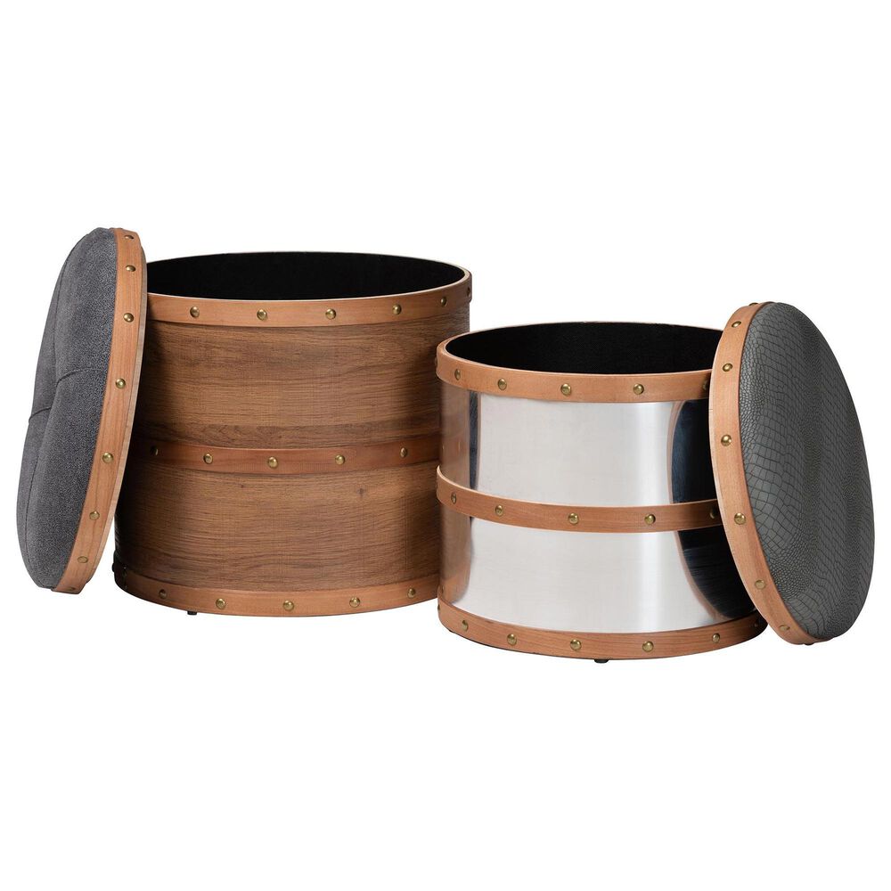 Baxton Studio Caleb 2-Piece Storage Ottoman Set in Grey, , large