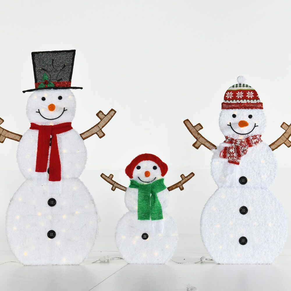 HOMLUX 3-Piece Snowman Set with LED Lights in White, , large