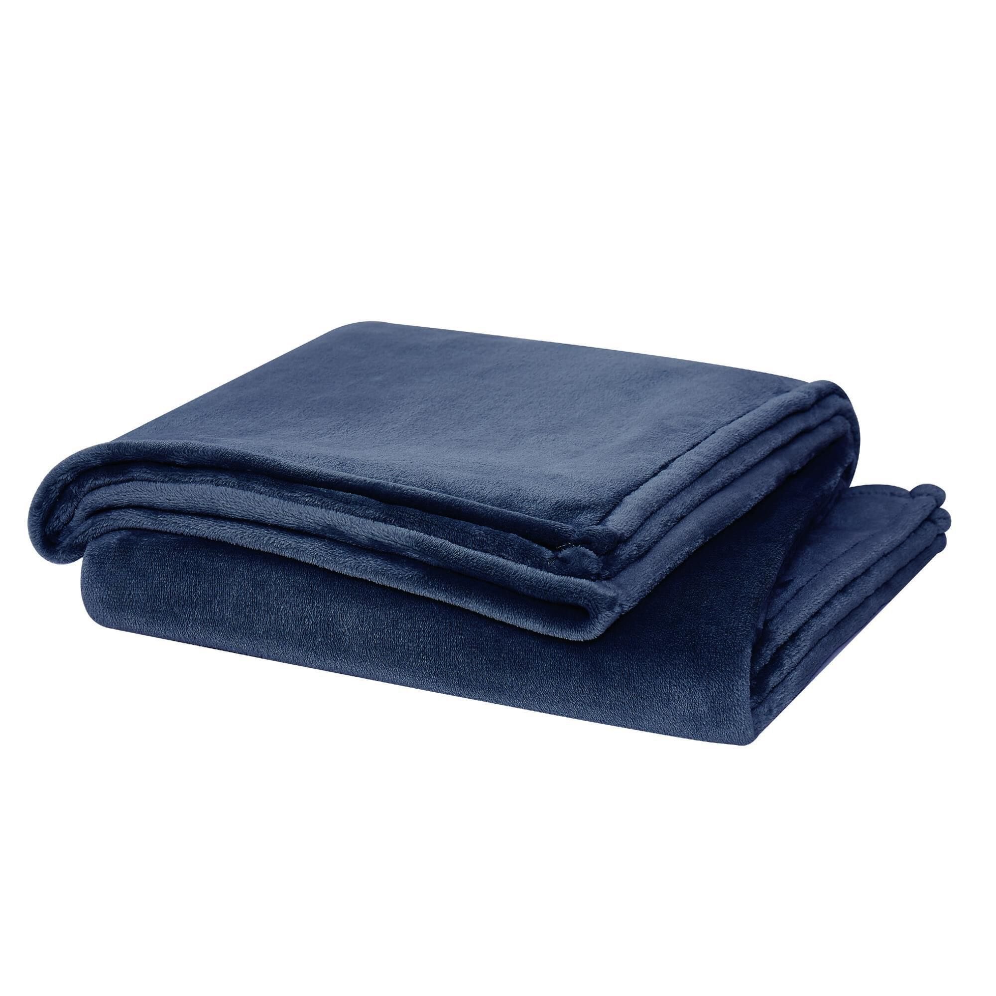 Pem America Cannon Solid Plush Full Queen Blanket in Dark Blue