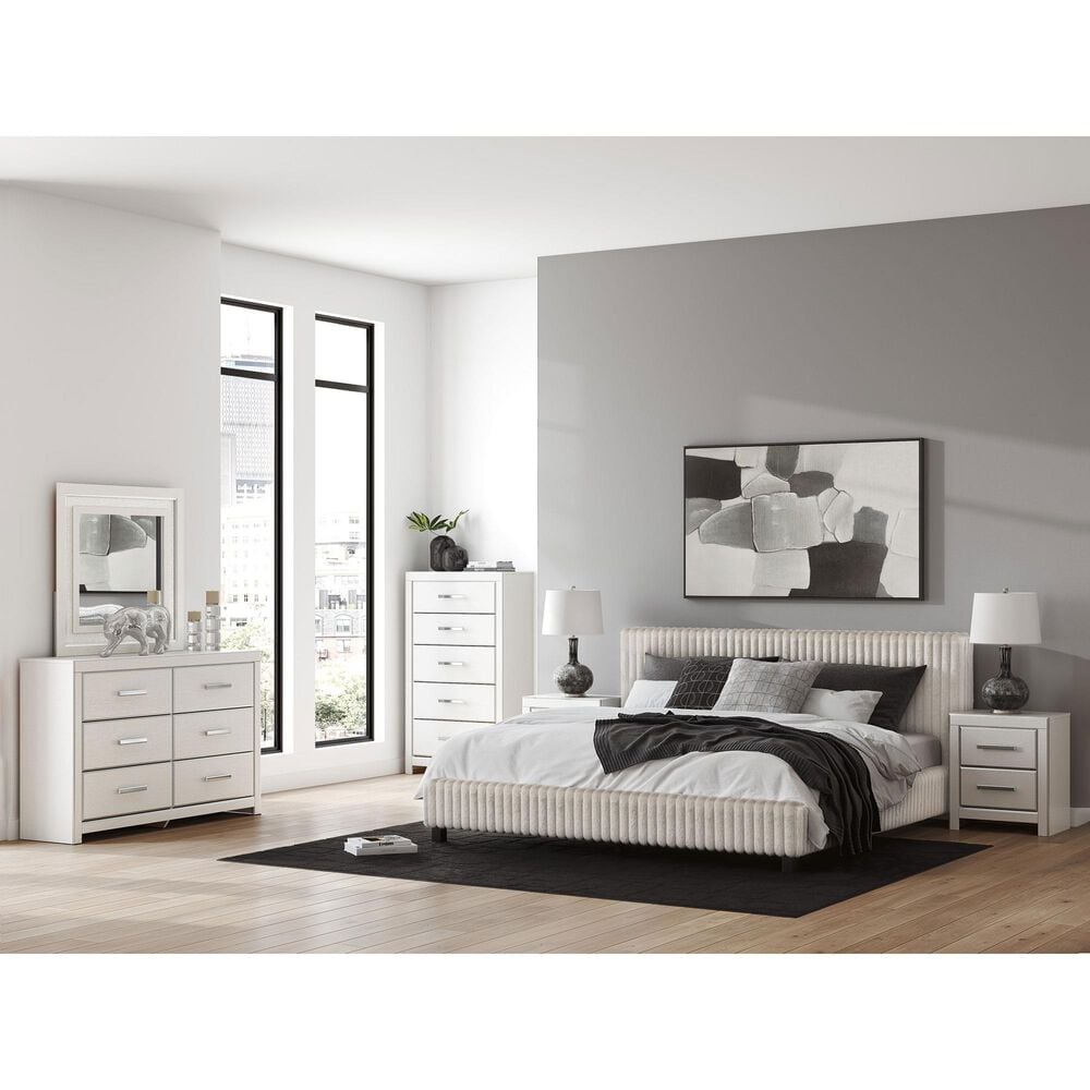 Ashley Zuraleus 5-Piece King Upholstered Platform Bedroom Set in Matte White, , large