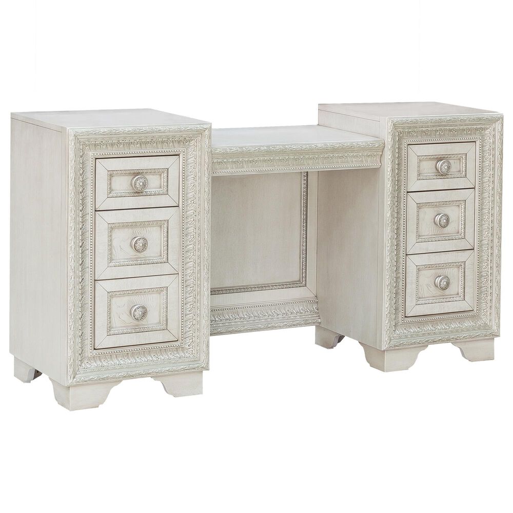Pulaski Furniture Corp Camila Vanity and Mirror in White and Silver, , large