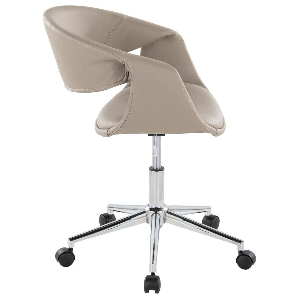 LumiSource Curvo Swivel Task Chair with Light Grey Faux Leather Cushion in Chrome, , large