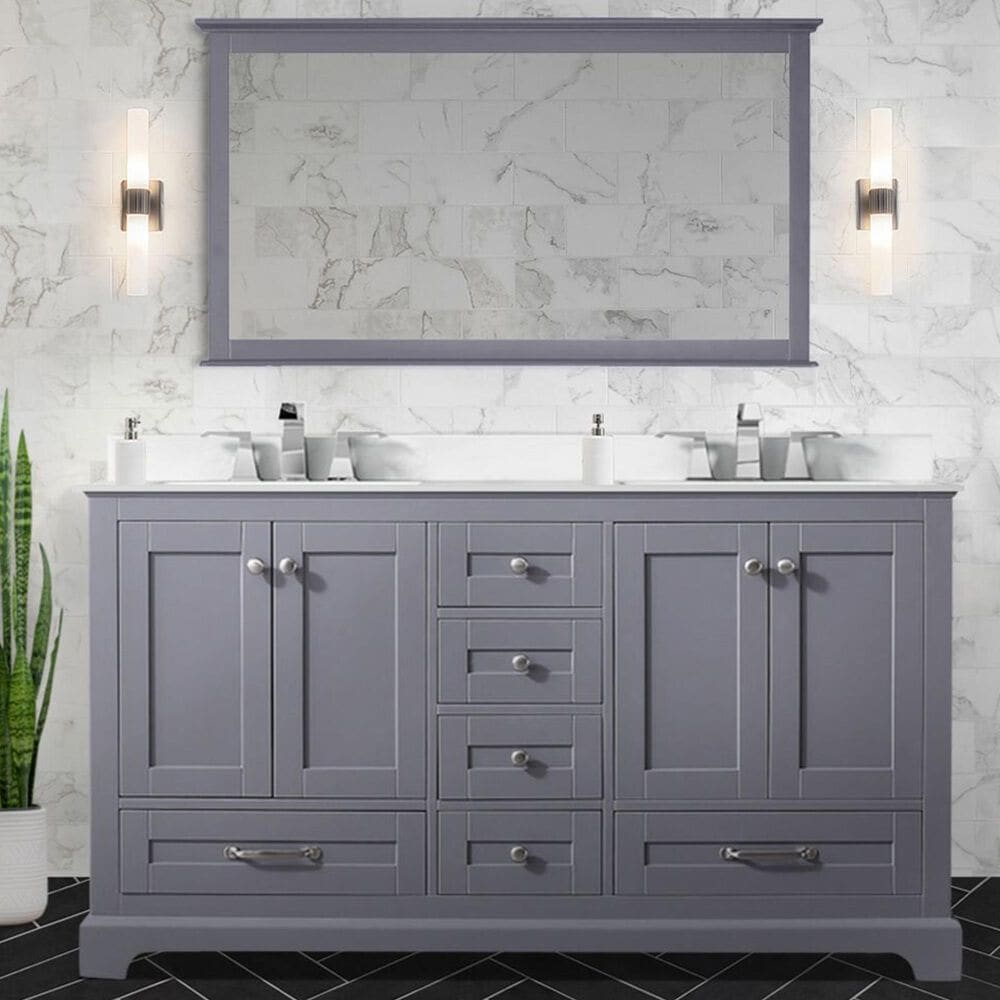 Lexora Home Dukes 60&quot; Double Bathroom Vanity in Espresso with 2 cm White Cultured Marble Top, Rectangular Sinks and 58&quot; Mirror, , large