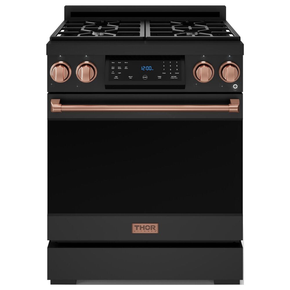 Thor Kitchen Gordon Ramsay 4.55 Cu. Ft. 30" Professional Natural Gas Range with Rose Gold Handle Kit in Black, , large