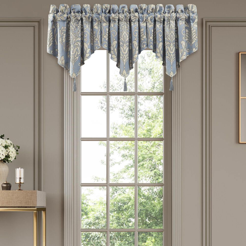 J. Queen New York Lorenzo 40&quot; x 21&quot; Window Ascot Valance in Blue and Cream, , large