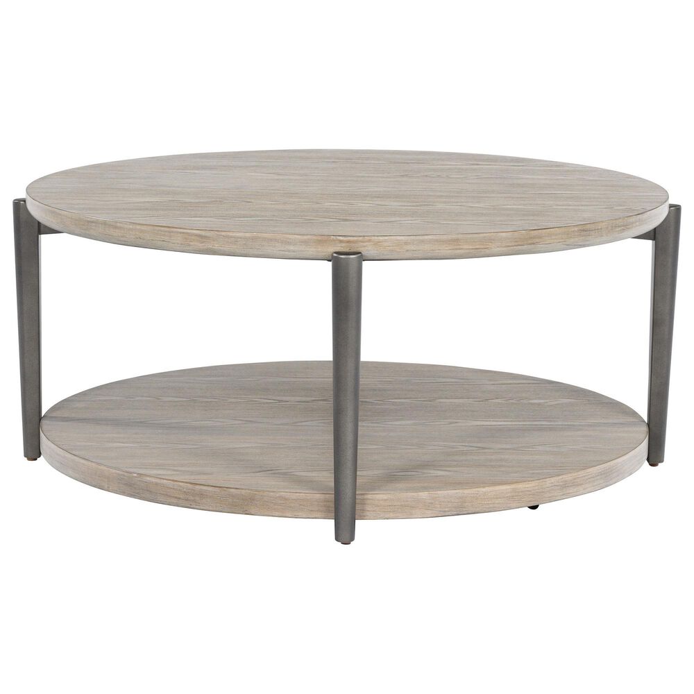 Ashley Dyonton Round Cocktail Table in Light Grayish Brown and Gunmetal, , large