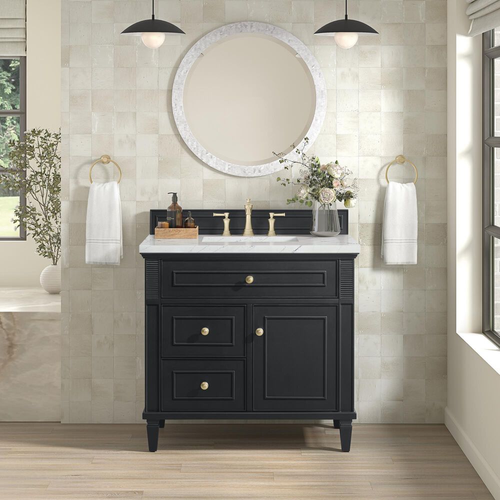 James Martin Vanities Lorelai 36&quot; Single Vanity in Black Onyx with 3 cm Ethereal Noctis Quartz Top, , large