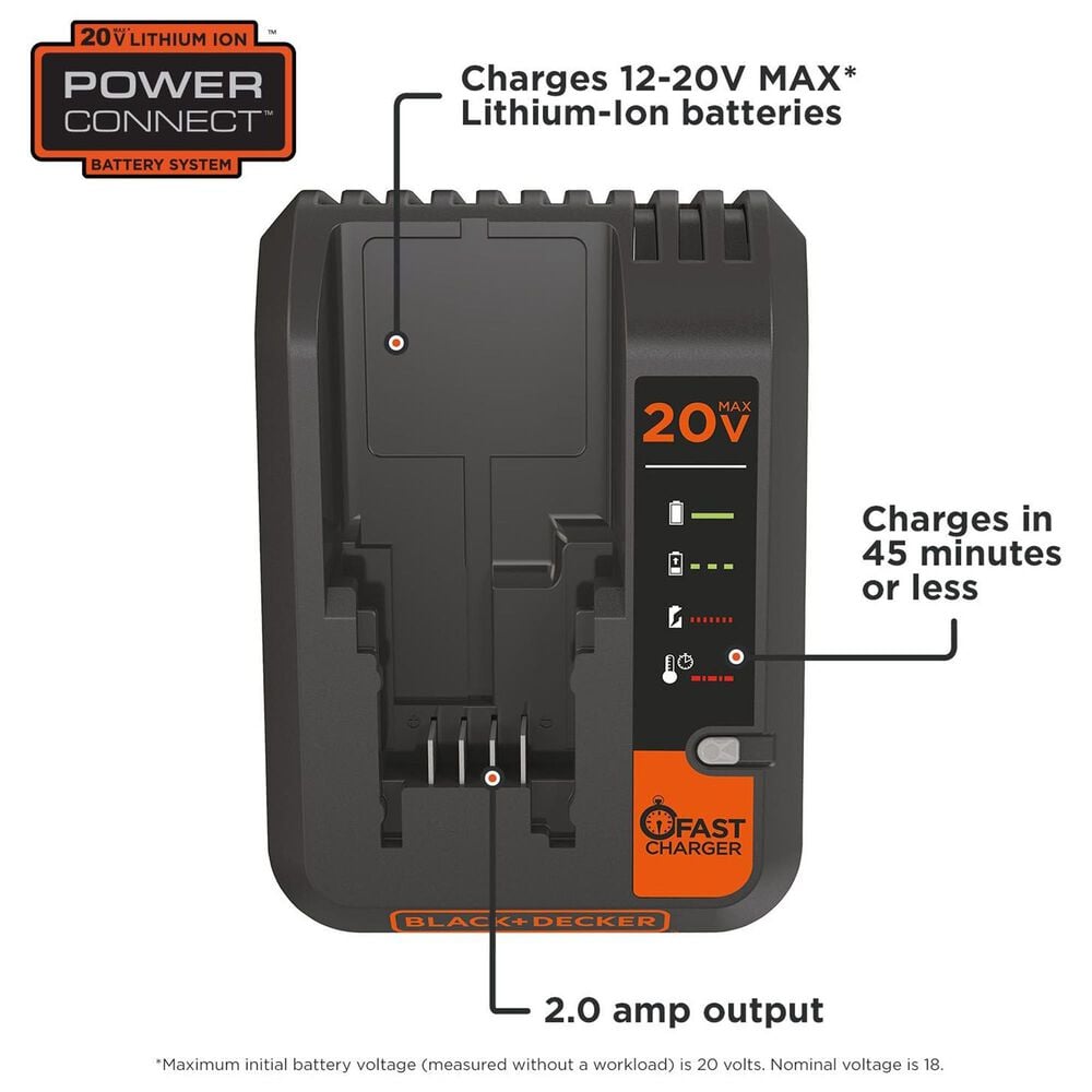 Black &amp; Decker 20V Max 2 Amp Battery Charger in Black and Orange, , large