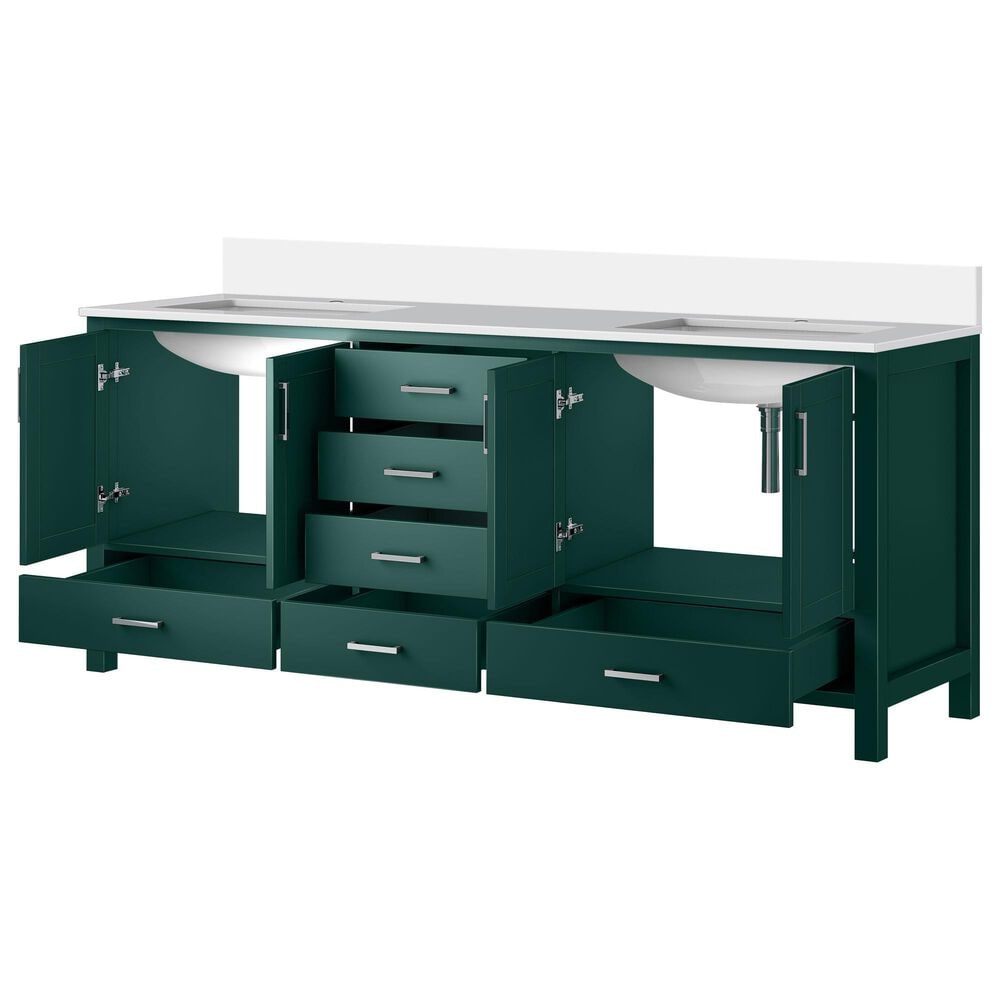 Lexora Home Jacques 80&quot; Double Bathroom Vanity in Green with 2 cm White Cultured Marble Top and Rectangular Sinks, , large