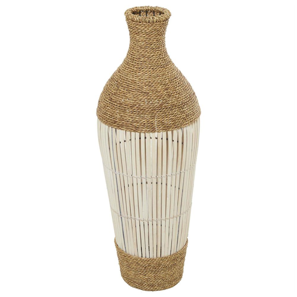Maple and Jade 32.2&quot; Handmade Decorative Vase in White, Natural Brown and Cream, , large