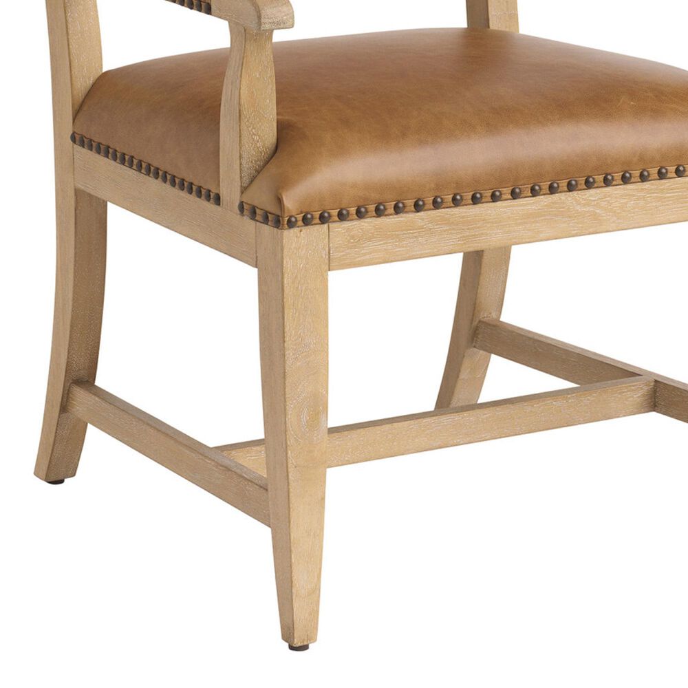 Lexington Home Brands Montecito Colburn Arm Chair with Saddleback Cushion in Light Chestnut Leather and Ivory Finish, , large