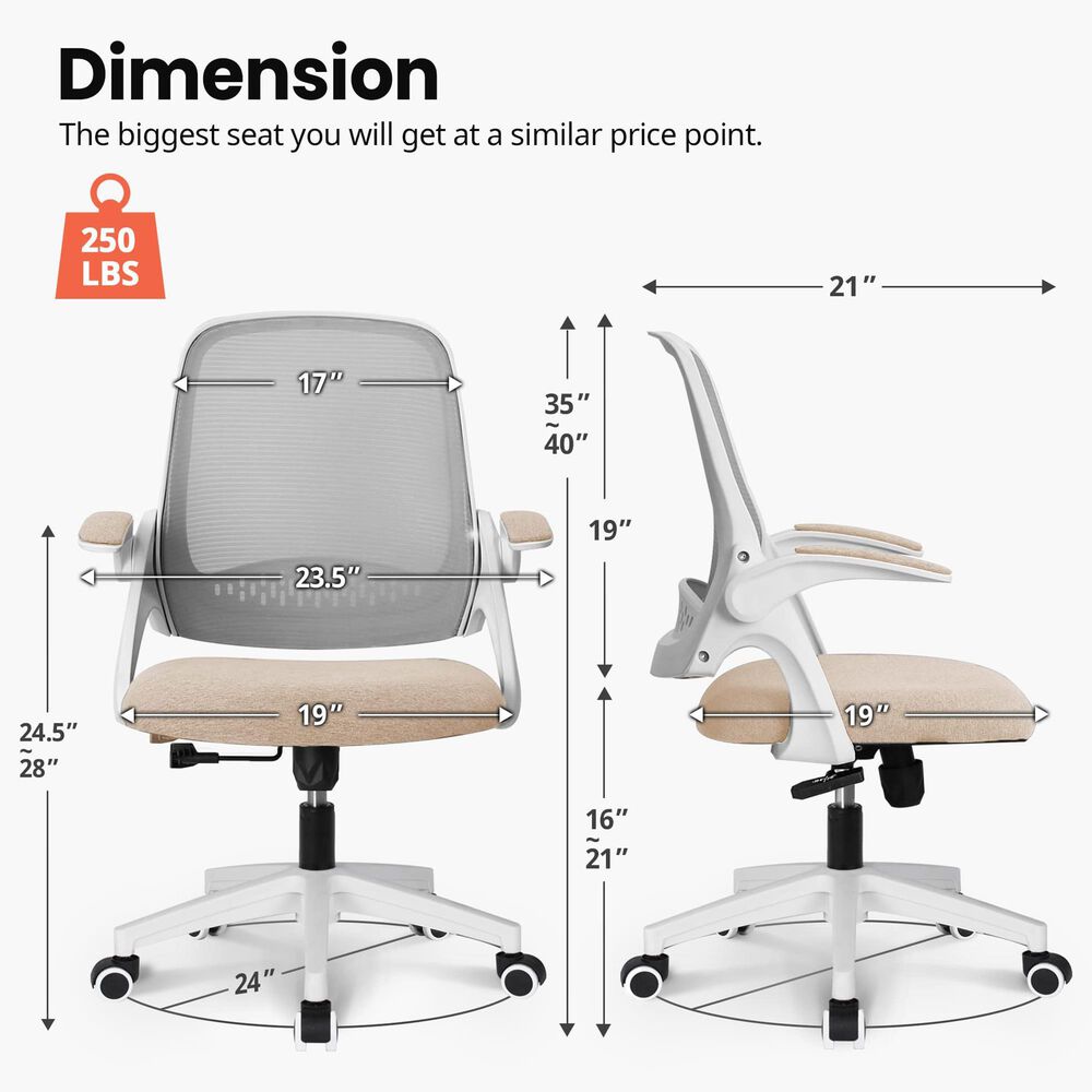 HOMLUX Swivel Ergonomic Office Chair with Flip Up Arms in Beige, , large