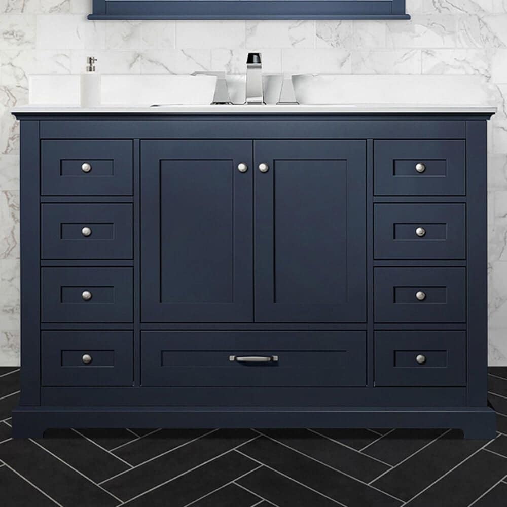 Lexora Home Dukes 48&quot; Single Bathroom Vanity in Navy Blue with 2 cm White Quartz Top and Rectangular Sink, , large
